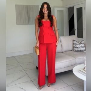 NWT ZARA 2 PIECES SET LINED BUTTON VEST AND STRAIGHT LEG PANTS WITH SLIT